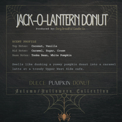 JACK-O-LANTERN DONUT Crackling Wooden Wick Luxury Candle: Dulce Pumpkin Donut Scent