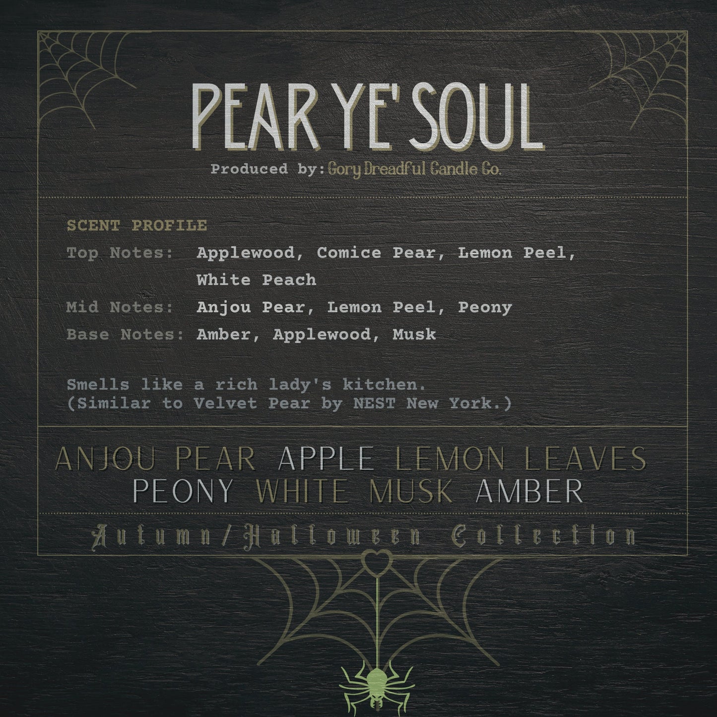 PEAR YE' SOUL Crackling Wooden Wick Luxury Candle: Anjou Pear Apple Lemon Leaves Peony White Musk Amber Scent
