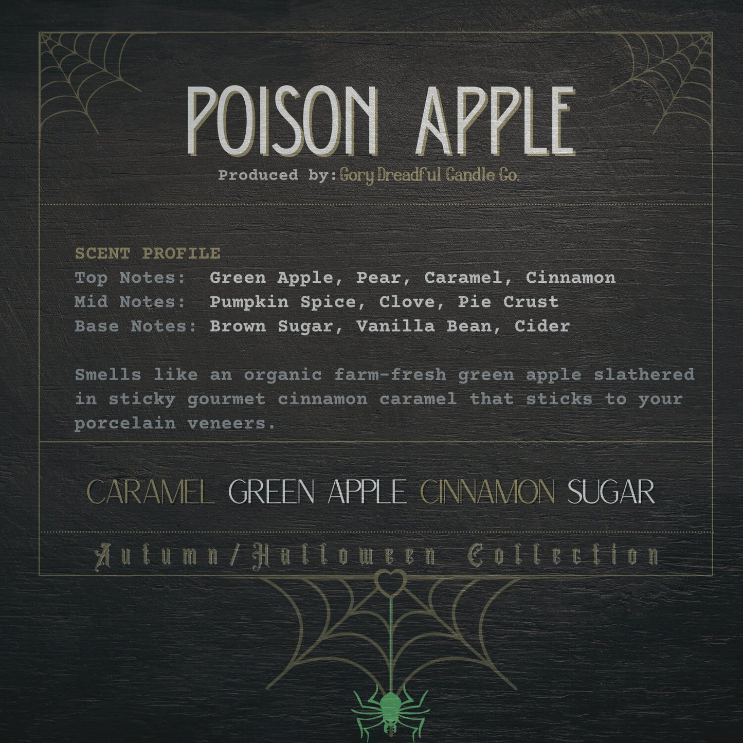POISON APPLE Crackling Wooden Wick Luxury Candle: Caramel Green Apple Cinnamon Sugar Scent