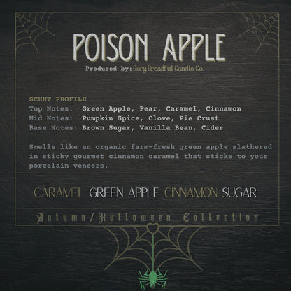 POISON APPLE Crackling Wooden Wick Luxury Candle: Caramel Green Apple Cinnamon Sugar Scent
