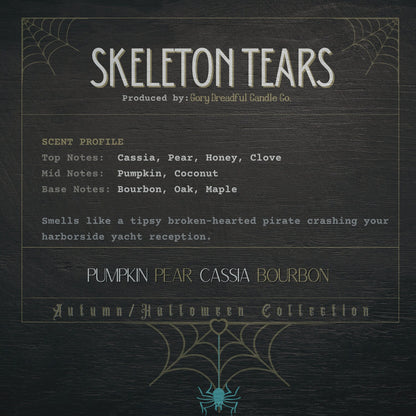 SKELETON TEARS Crackling Wooden Wick Luxury Candle: Pumpkin Pear Cassia Bourbon Scent
