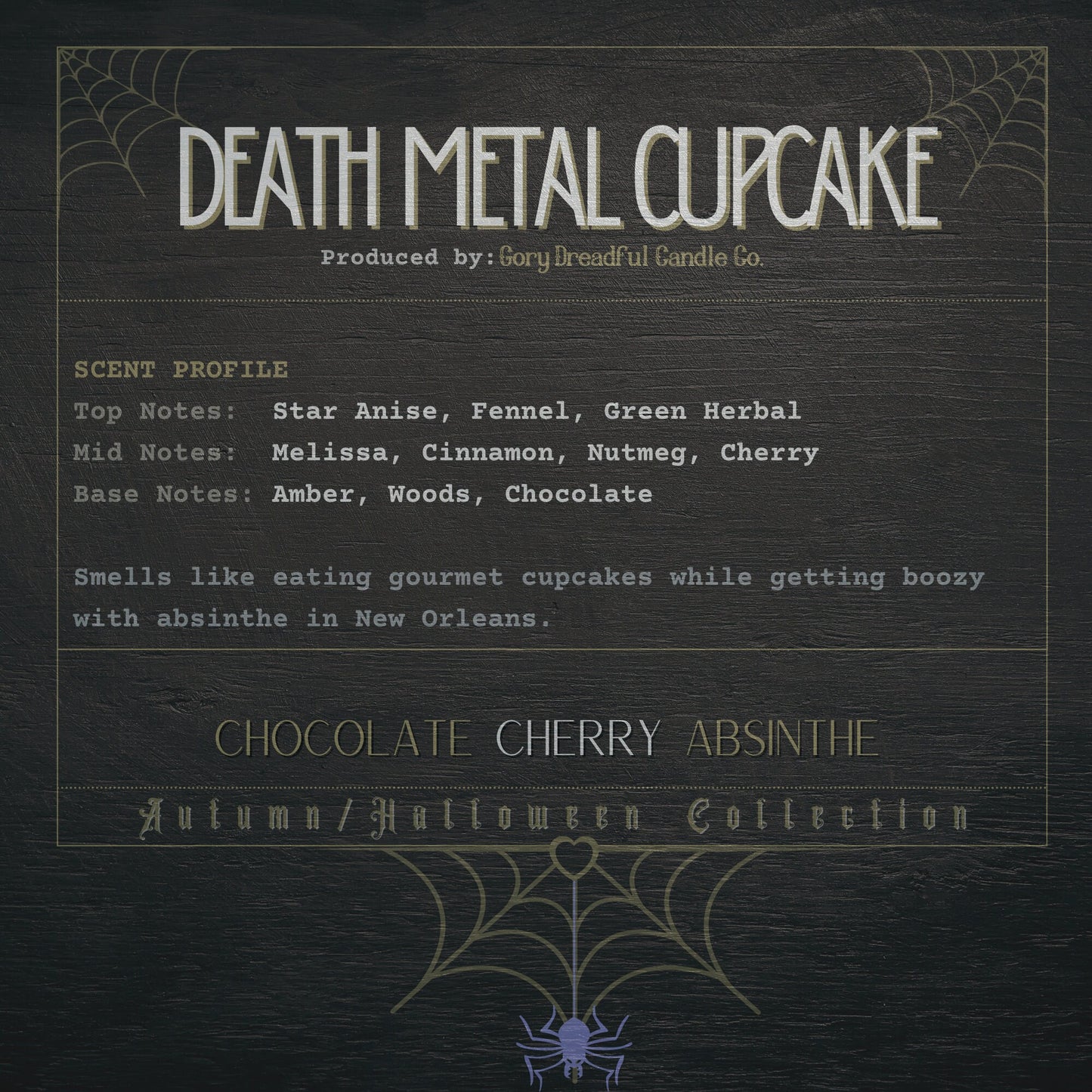 DEATH METAL CUPCAKE Wickless Luxury Candle: Chocolate Cherry Absinthe Scent