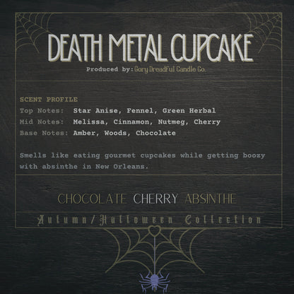 DEATH METAL CUPCAKE Wickless Luxury Candle: Chocolate Cherry Absinthe Scent