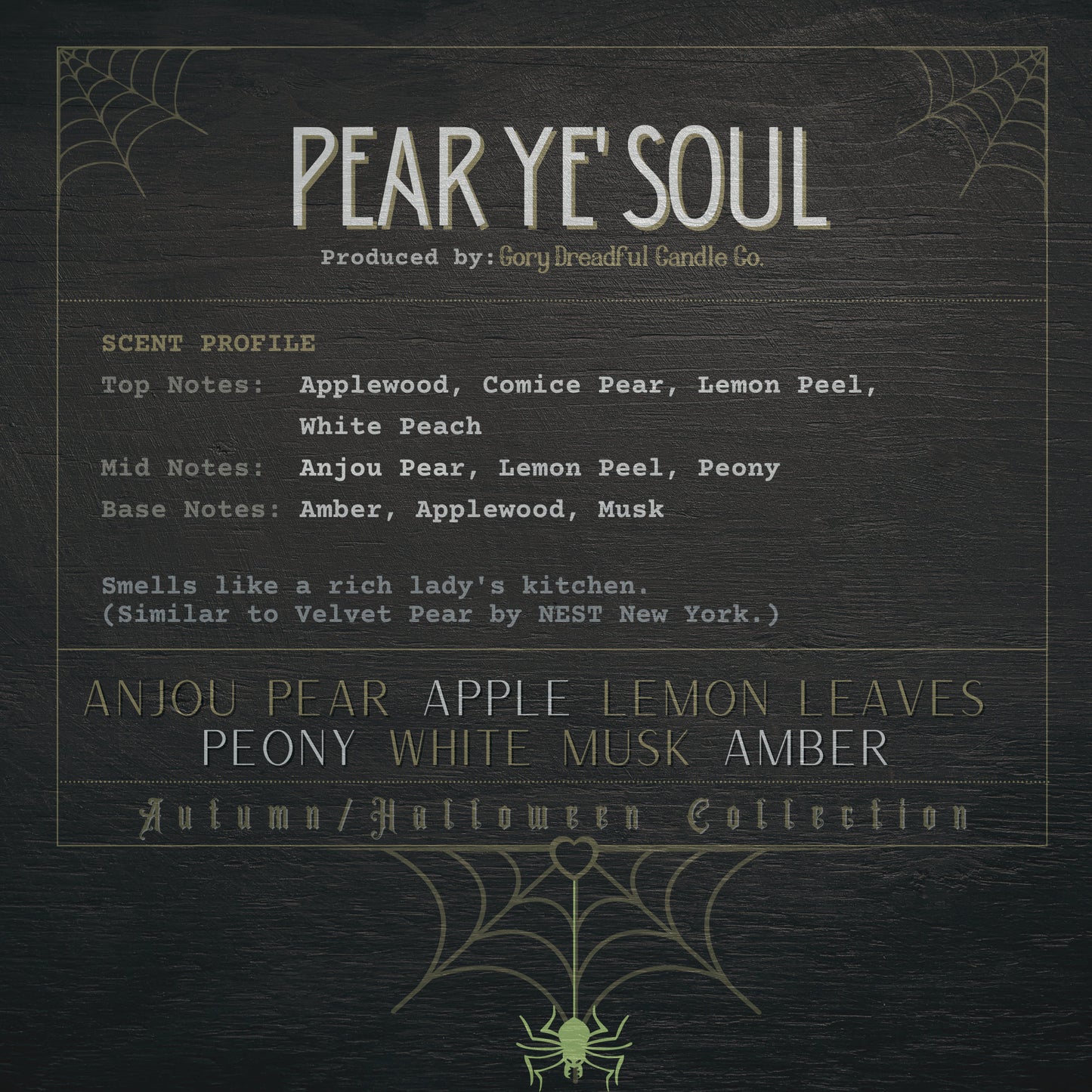 PEAR YE' SOUL Wickless Luxury Candle: Anjou Pear Apple Lemon Leaves Peony White Musk Amber Scent
