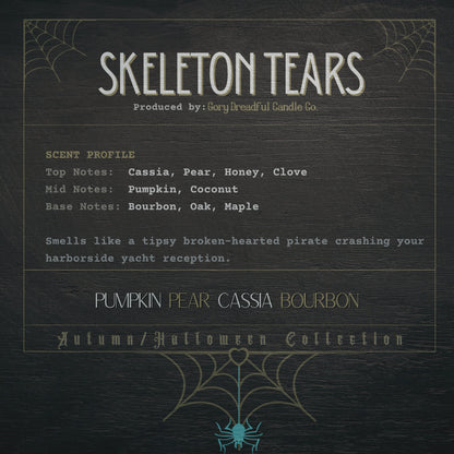 SKELETON TEARS Wickless Luxury Candle: Pumpkin Pear Cassia Bourbon Scent