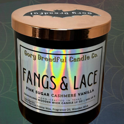 FANGS & LACE Crackling Wooden Wick Luxury Candle: Cashmere Pink Sugar Scent