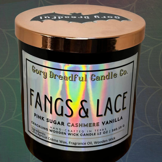 FANGS & LACE Crackling Wooden Wick Luxury Candle: Cashmere Pink Sugar Scent