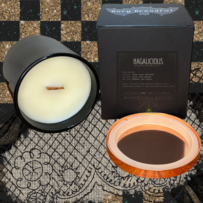 HAGALICIOUS Crackling Wooden Wick Luxury Candle: Patchouli Pine Sweet Florals Scent