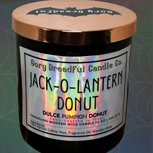 JACK-O-LANTERN DONUT Crackling Wooden Wick Luxury Candle: Dulce Pumpkin Donut Scent