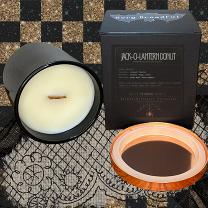 JACK-O-LANTERN DONUT Crackling Wooden Wick Luxury Candle: Dulce Pumpkin Donut Scent