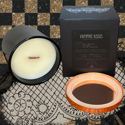 VAMPIRE KISSES Crackling Wooden Wick Luxury Candle: Damp Woods Pumpkin Flesh Clove Nutmeg Apple Patchouli Scent
