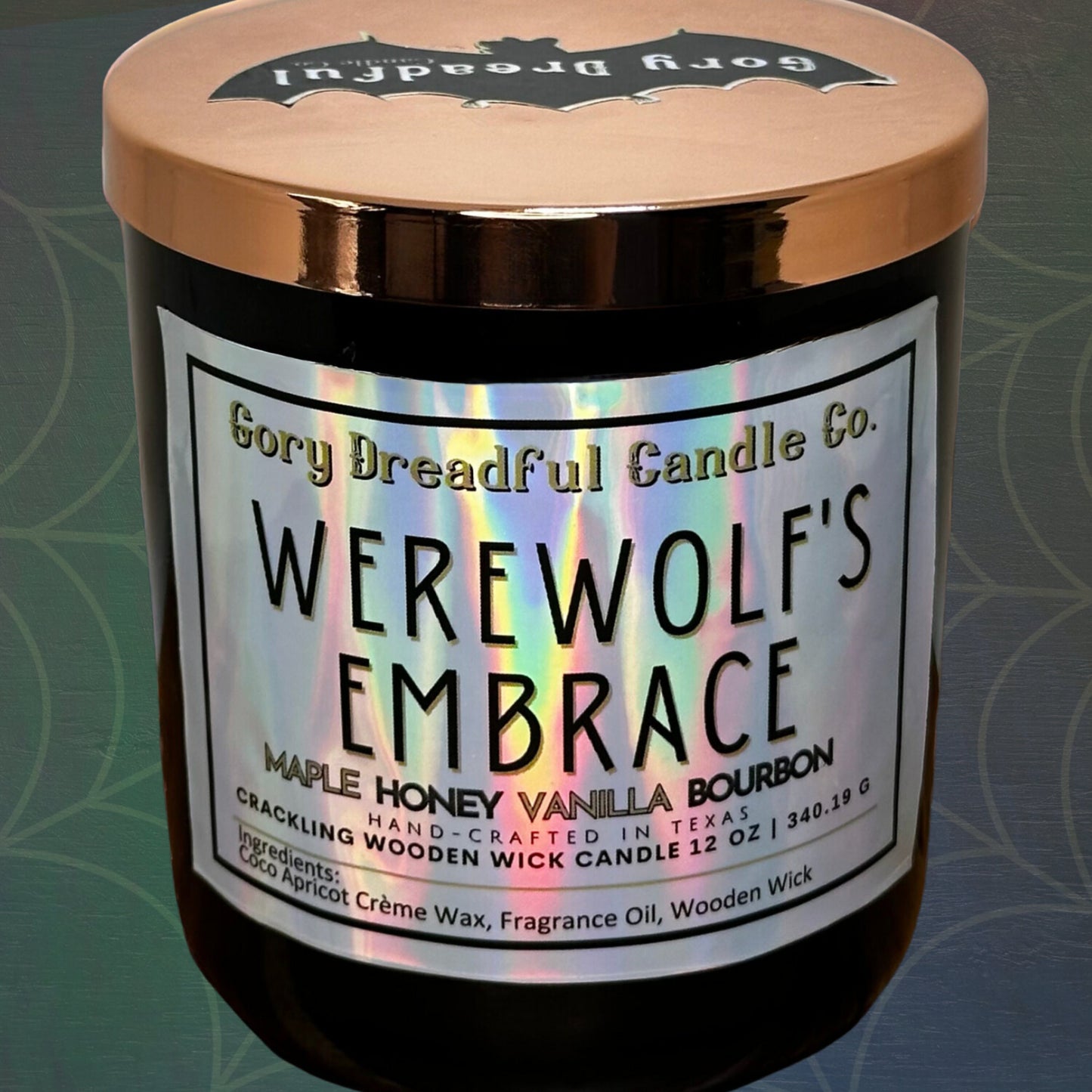 WEREWOLF'S EMBRACE Crackling Wooden Wick Luxury Candle: Maple Honey Vanilla Bourbon Scent