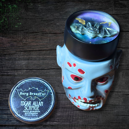 EDGAR ALLAN SCHMOE Wickless  Luxury Candle: Spicy Pumpkin Persimmon | Coco Apricot Creme Wax | 6.5 oz Boutique Tin | Halloween Gift
