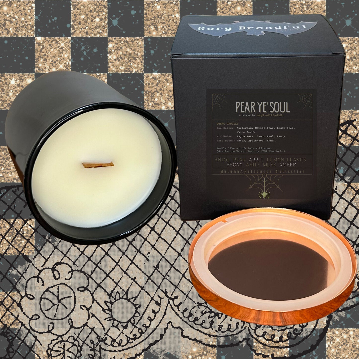PEAR YE' SOUL Crackling Wooden Wick Luxury Candle: Anjou Pear Apple Lemon Leaves Peony White Musk Amber Scent