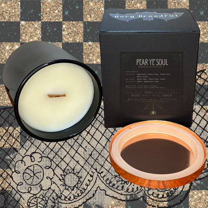 PEAR YE' SOUL Crackling Wooden Wick Luxury Candle: Anjou Pear Apple Lemon Leaves Peony White Musk Amber Scent