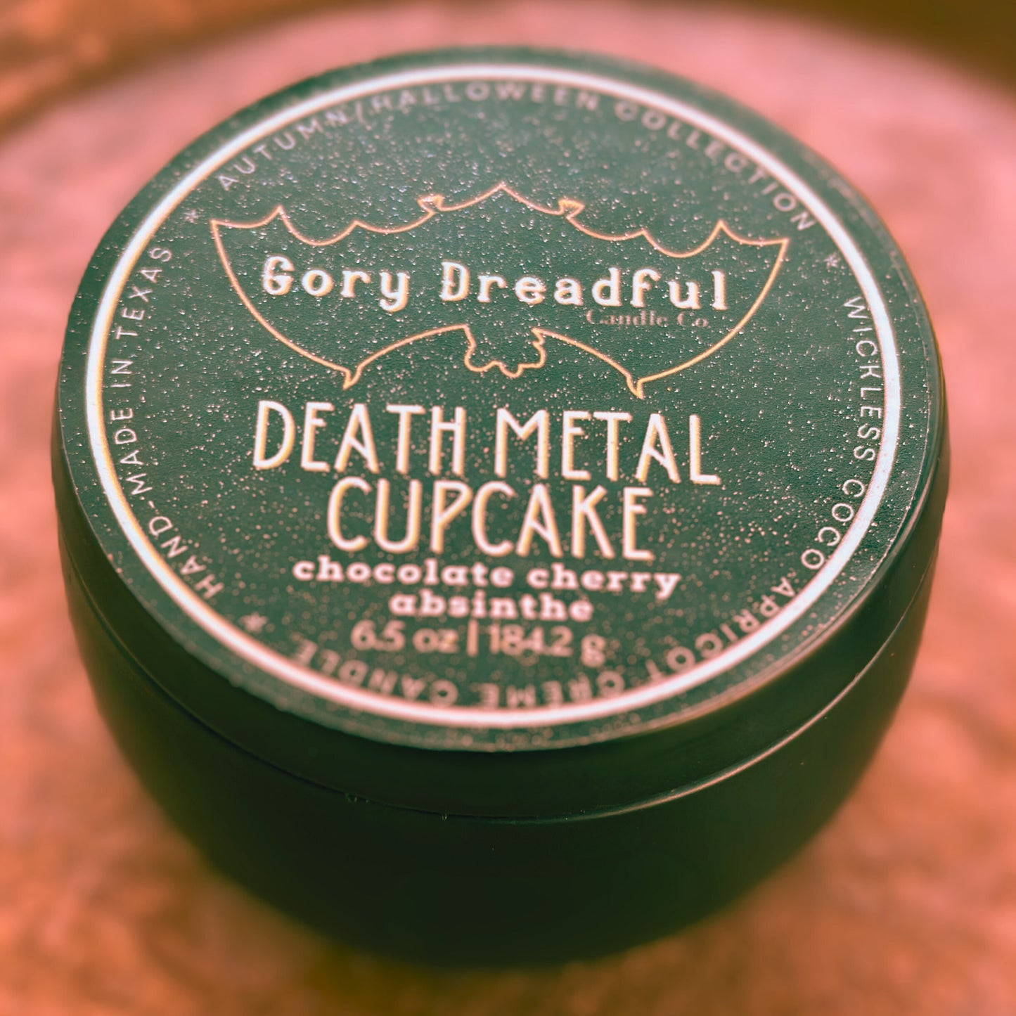 DEATH METAL CUPCAKE Wickless Luxury Candle: Chocolate Cherry Absinthe Scent