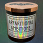 APPARITIONAL AMBITIONS Crackling Wooden Wick Luxury Candle: Mint Nutmeg Geranium Rose Patchouli Scent