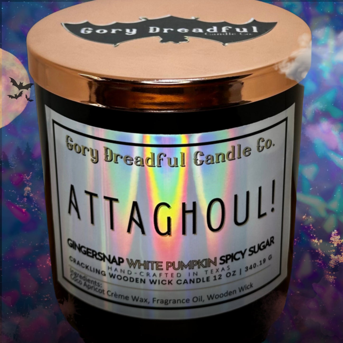 ATTAGHOUL! Crackling Wooden Wick Luxury Candle: Gingersnap White Pumpkin Spicy Sugar Scent