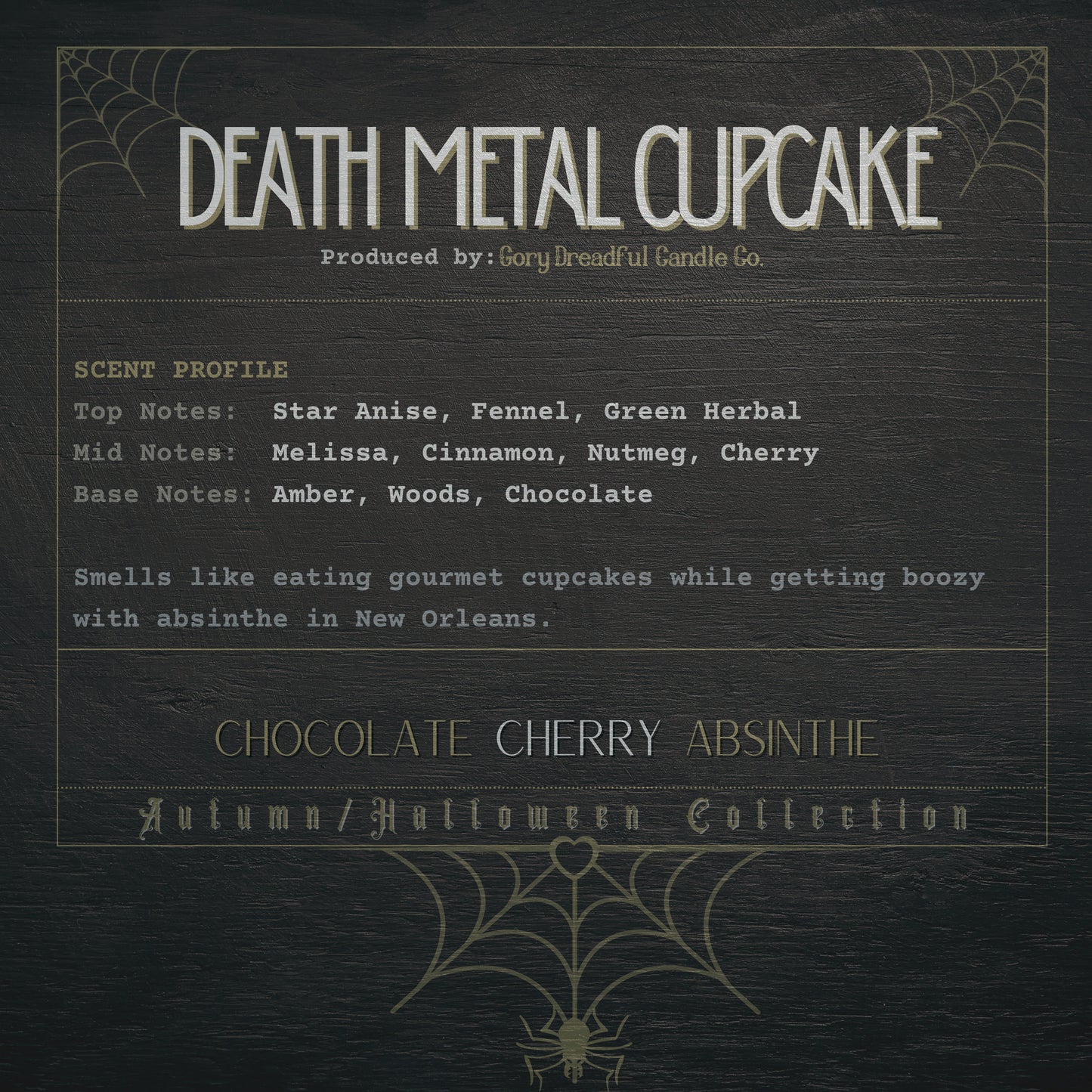 DEATH METAL CUPCAKE Crackling Wooden Wick Luxury Candle: Chocolate Cherry Absinthe Scent