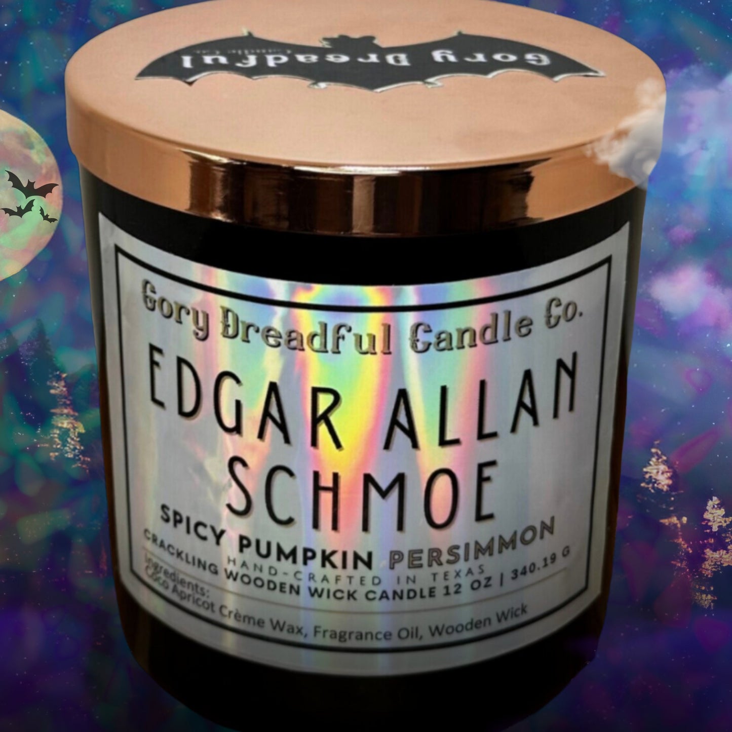 EDGAR ALLAN SCHMOE Crackling Wooden Wick Luxury Candle: Spicy Pumpkin Persimmon Scent