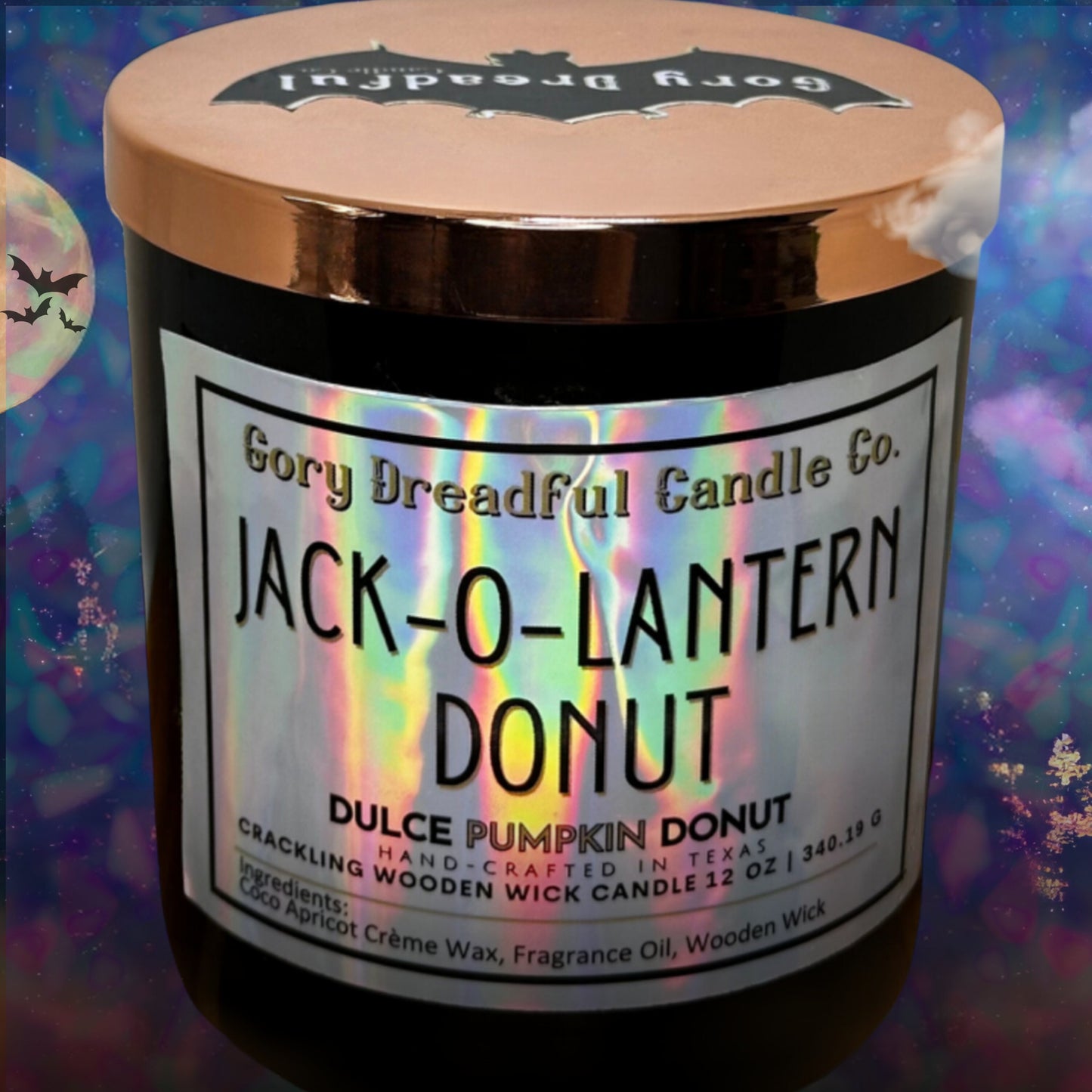 JACK-O-LANTERN DONUT Crackling Wooden Wick Luxury Candle: Dulce Pumpkin Donut Scent