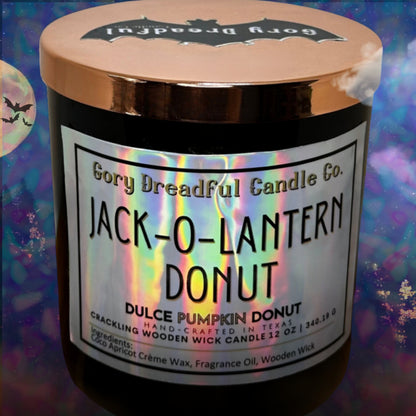 JACK-O-LANTERN DONUT Crackling Wooden Wick Luxury Candle: Dulce Pumpkin Donut Scent