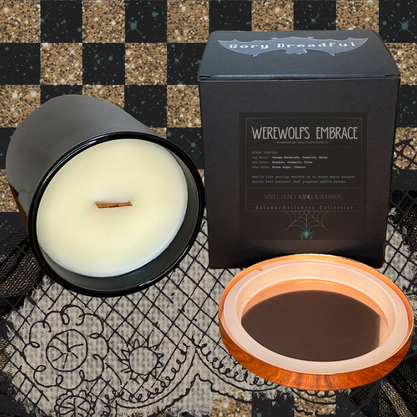 WEREWOLF'S EMBRACE Crackling Wooden Wick Luxury Candle: Maple Honey Vanilla Bourbon Scent