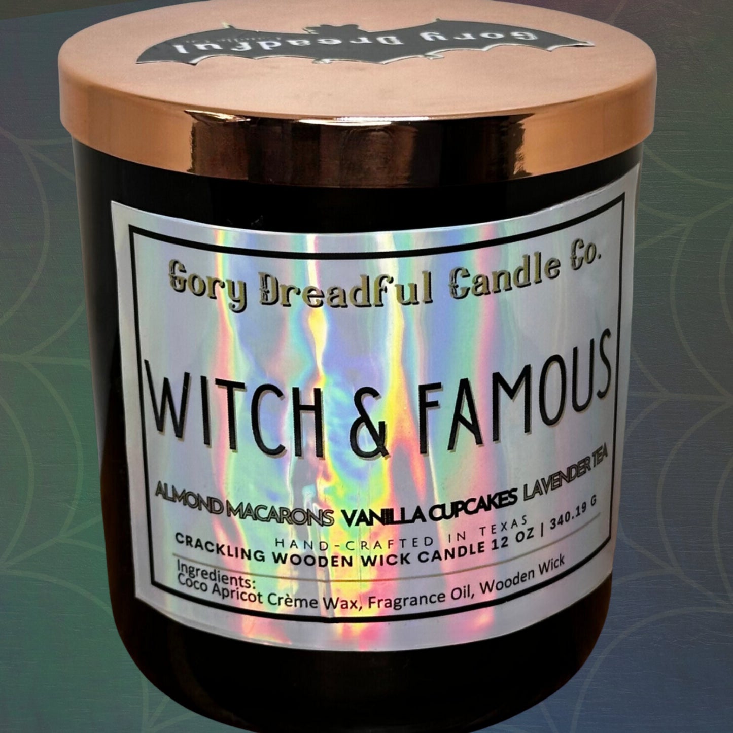 WITCH & FAMOUS Crackling Wooden Wick Luxury Candle: Almond Macarons Vanilla Cake Lavender Tea Scent