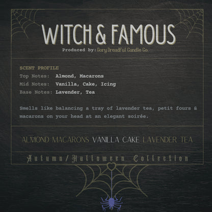 WITCH & FAMOUS Crackling Wooden Wick Luxury Candle: Almond Macarons Vanilla Cake Lavender Tea Scent