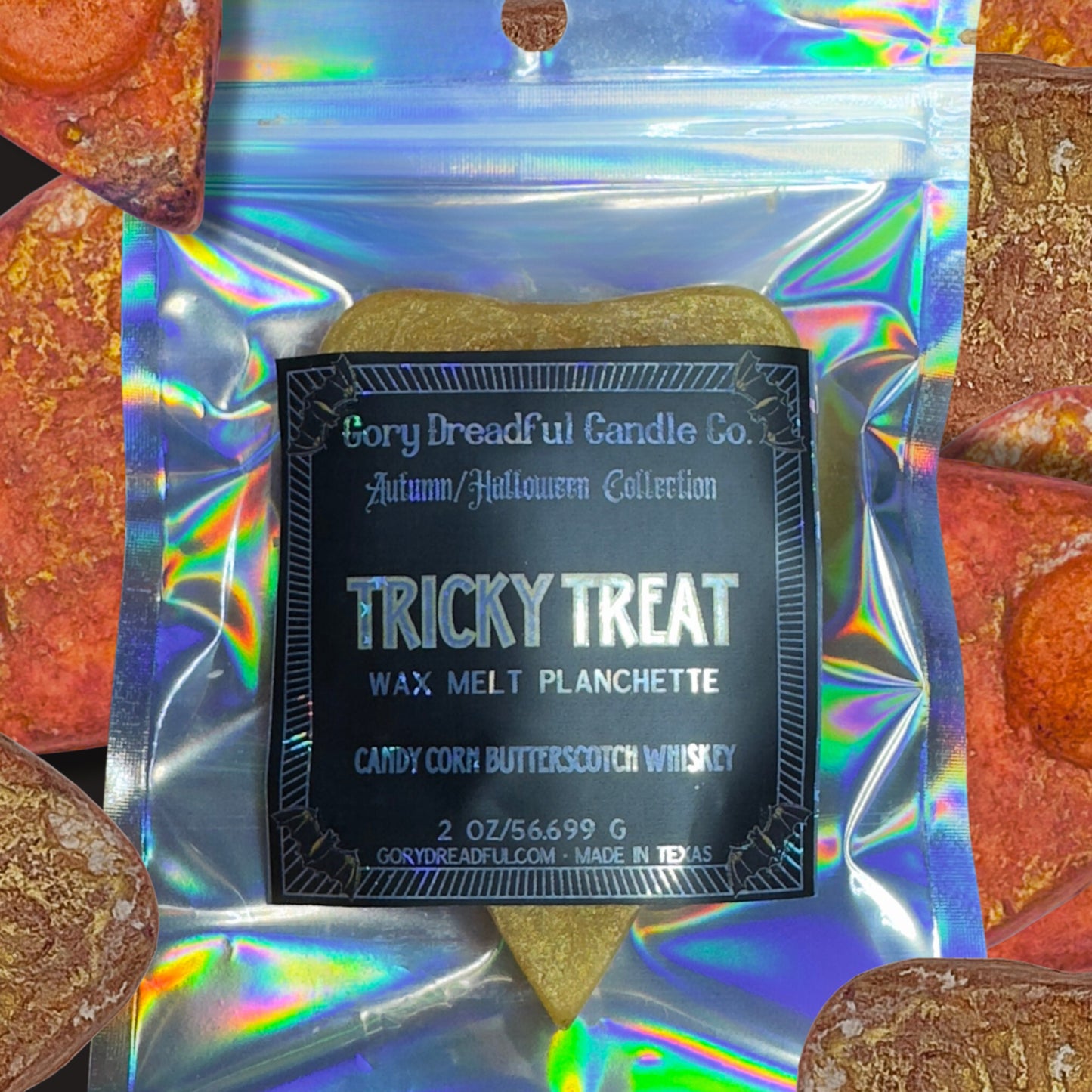 TRICKY TREAT Wax Melt Planchette: Candy Corn Butterscotch Whiskey Scent