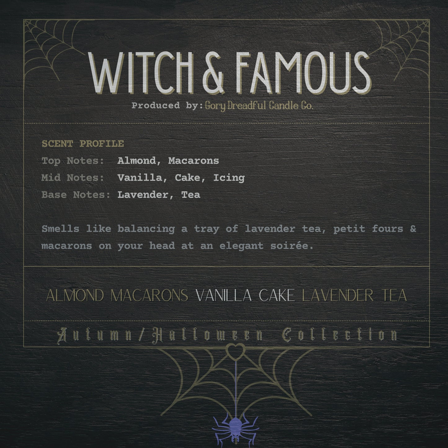 WITCH & FAMOUS Wickless Luxury Candle: Almond Macarons Vanilla Cake Lavender Tea Scent
