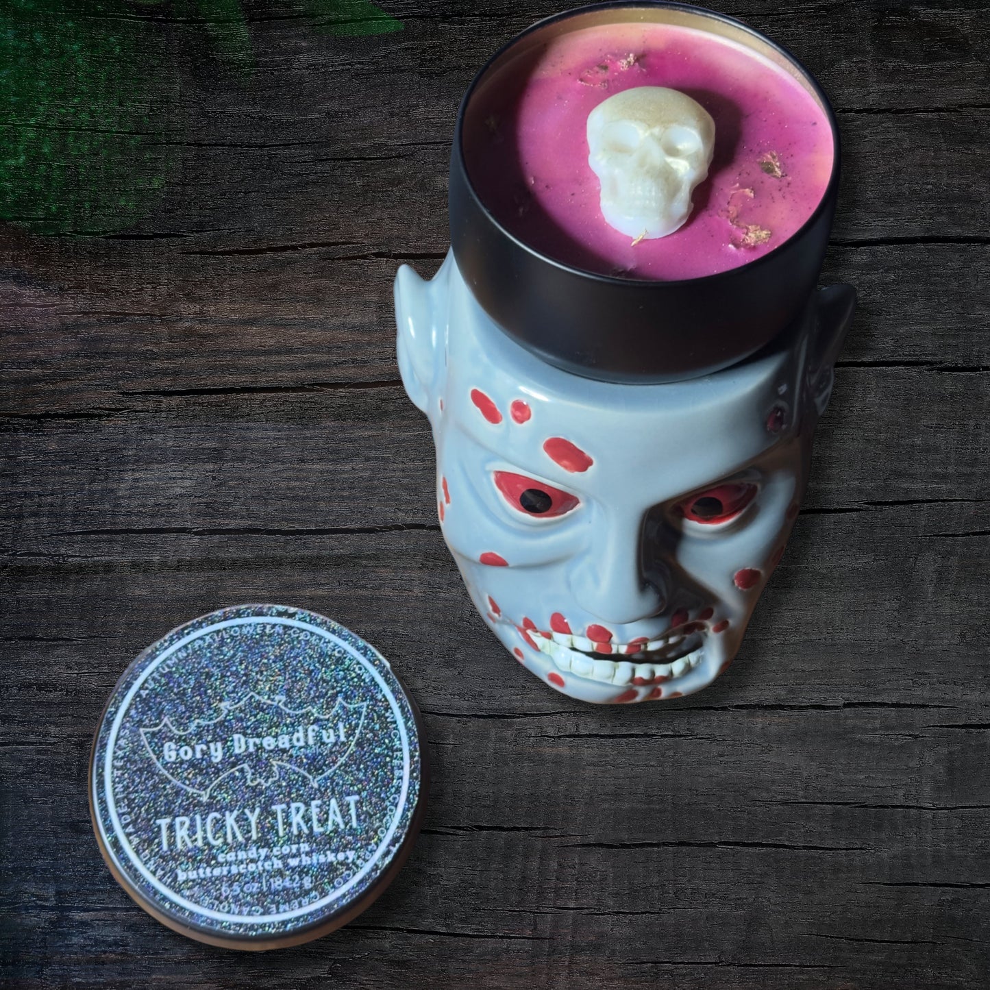 TRICKY TREAT Wickless Luxury Candle: Candy Corn Butterscotch Whiskey Scent