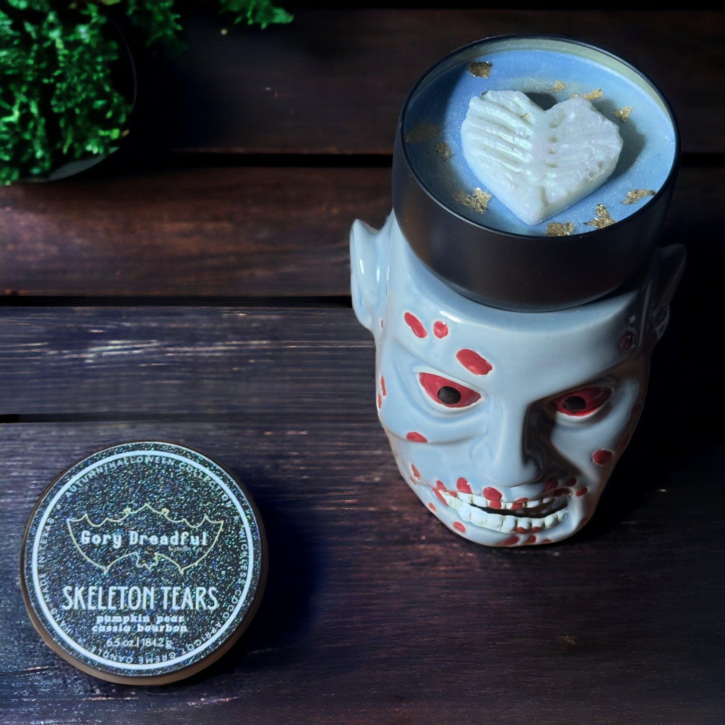 SKELETON TEARS Wickless Luxury Candle: Pumpkin Pear Cassia Bourbon Scent