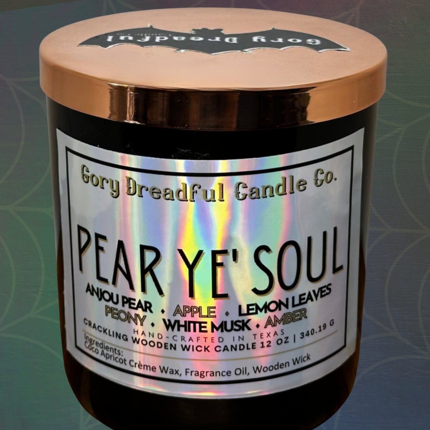 PEAR YE' SOUL Crackling Wooden Wick Luxury Candle: Anjou Pear Apple Lemon Leaves Peony White Musk Amber Scent