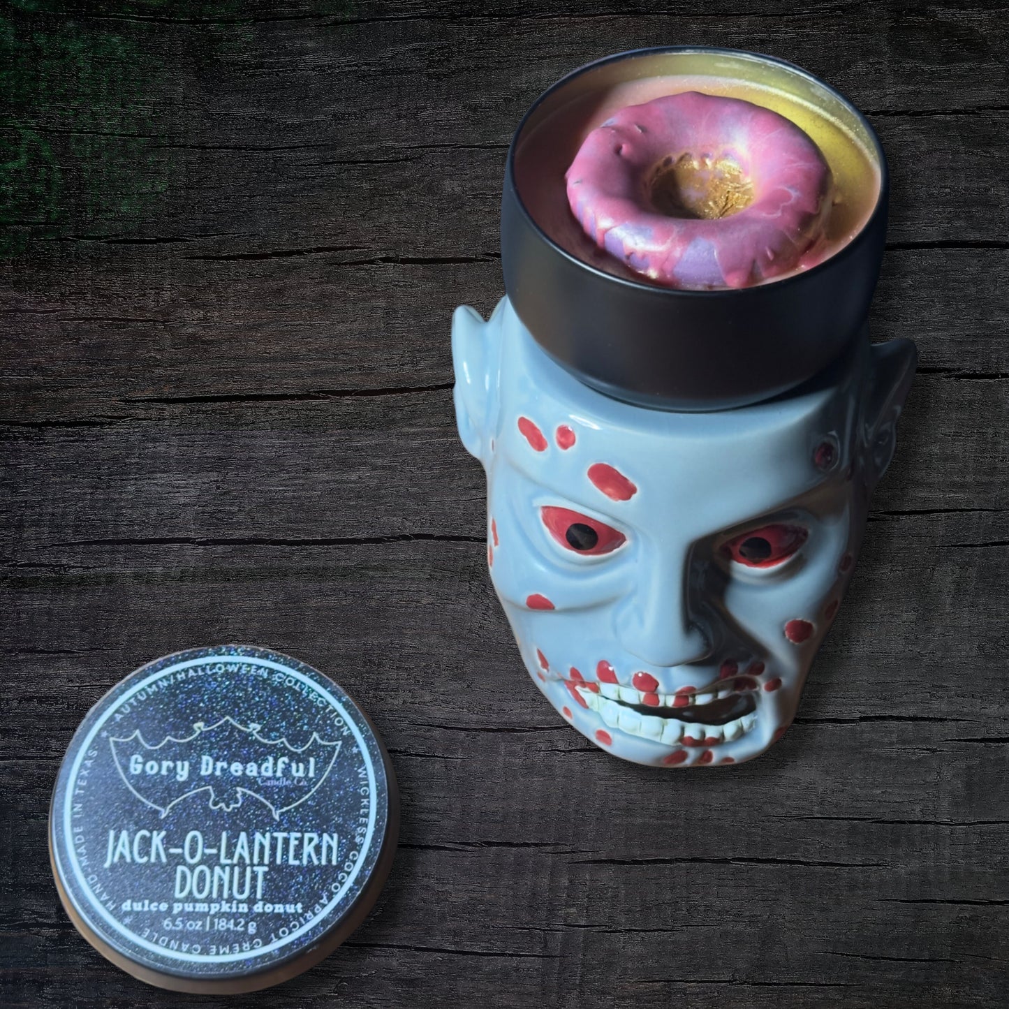 JACK-O-LANTERN DONUT Wickless Luxury Candle: Dulce Pumpkin Donut Scent