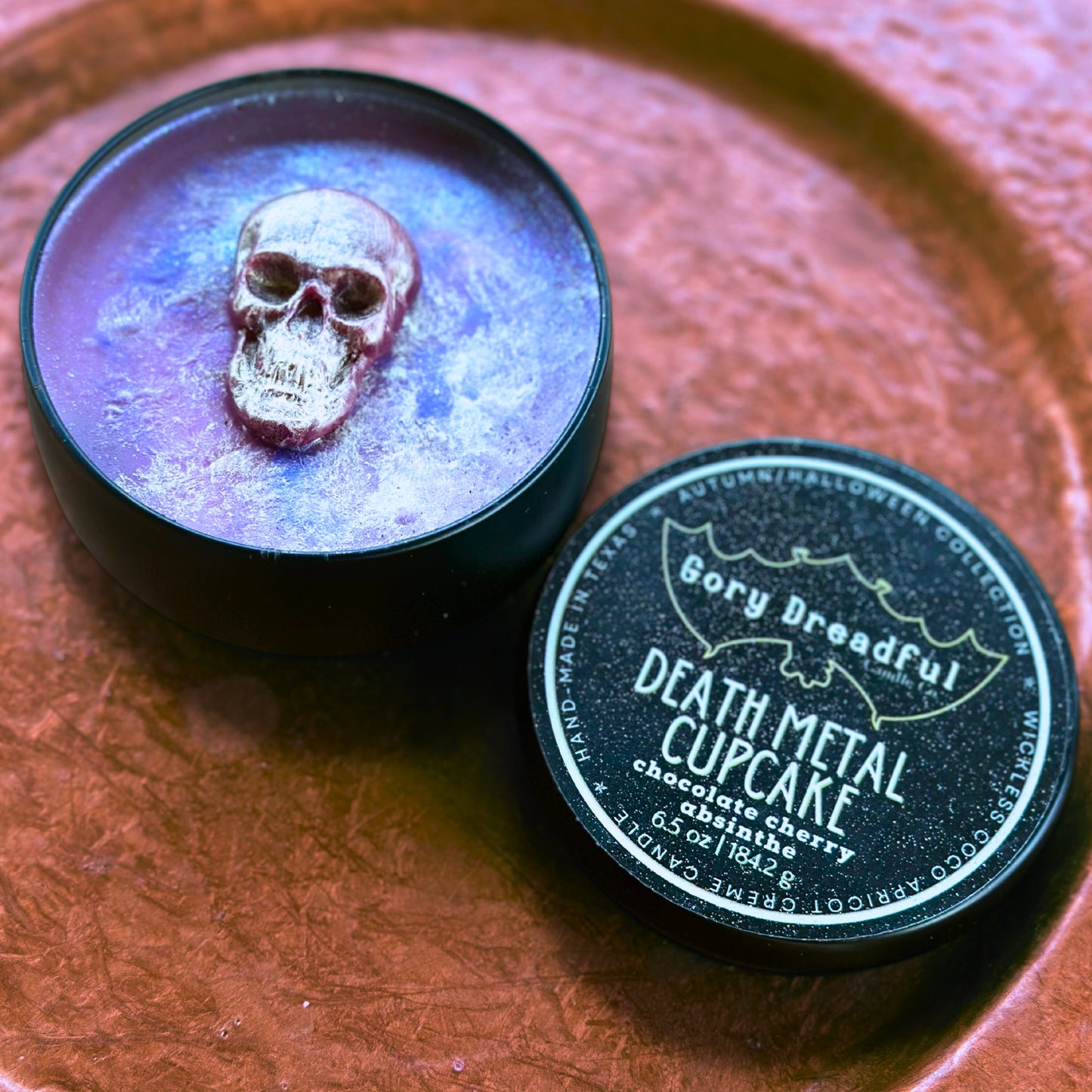 DEATH METAL CUPCAKE Wickless Luxury Candle: Chocolate Cherry Absinthe Scent
