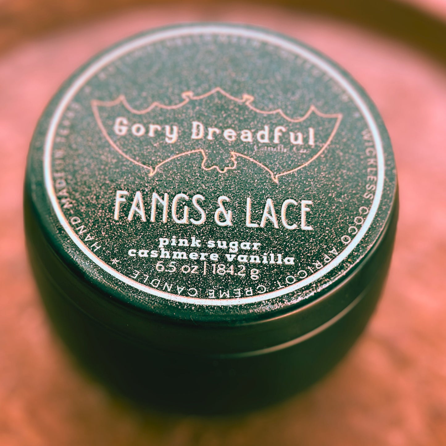 FANGS & LACE Wickless Luxury Candle: Cashmere Pink Sugar Scent