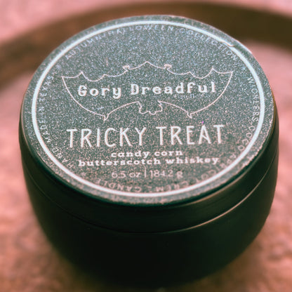 TRICKY TREAT Wickless Luxury Candle: Candy Corn Butterscotch Whiskey Scent