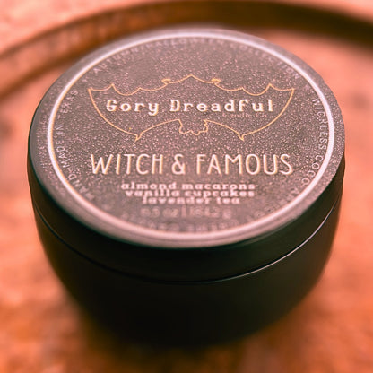 WITCH & FAMOUS Wickless Luxury Candle: Almond Macarons Vanilla Cake Lavender Tea Scent