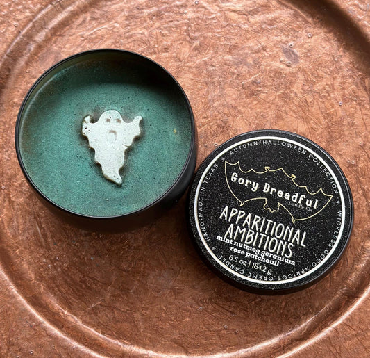 APPARITIONAL AMBITIONS Wickless Luxury Candle: Mint Nutmeg Geranium Rose Patchouli Scent