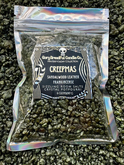 CREEPMAS Sizzling Room Salt Crystal Potpourri: Sandalwood Leather Frankincense Salt Granule Sizzlers | Spooky Winter Holiday Scented Gift