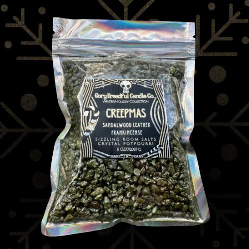 CREEPMAS Sizzling Room Salt Crystal Potpourri: Sandalwood Leather Frankincense Salt Granule Sizzlers | Spooky Winter Holiday Scented Gift