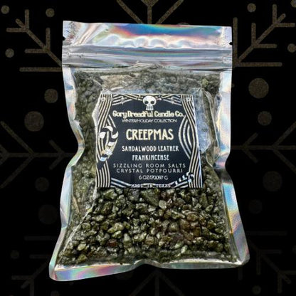 CREEPMAS Sizzling Room Salt Crystal Potpourri: Sandalwood Leather Frankincense Salt Granule Sizzlers | Spooky Winter Holiday Scented Gift