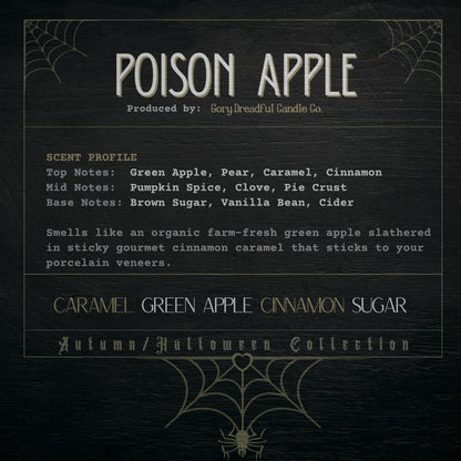 POISON APPLE Wickless Luxury Candle: Caramel Green Apple Cinnamon Sugar Scent