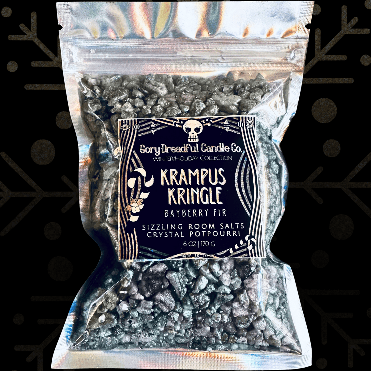 KRAMPUS KRINGLE Sizzling Room Salt Crystal Potpourri: Bayberry Fir Wreath Scent - Gory Dreadful Candle Co