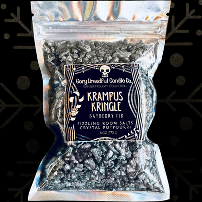 KRAMPUS KRINGLE Sizzling Room Salt Crystal Potpourri: Bayberry Fir Wreath Scent - Gory Dreadful Candle Co