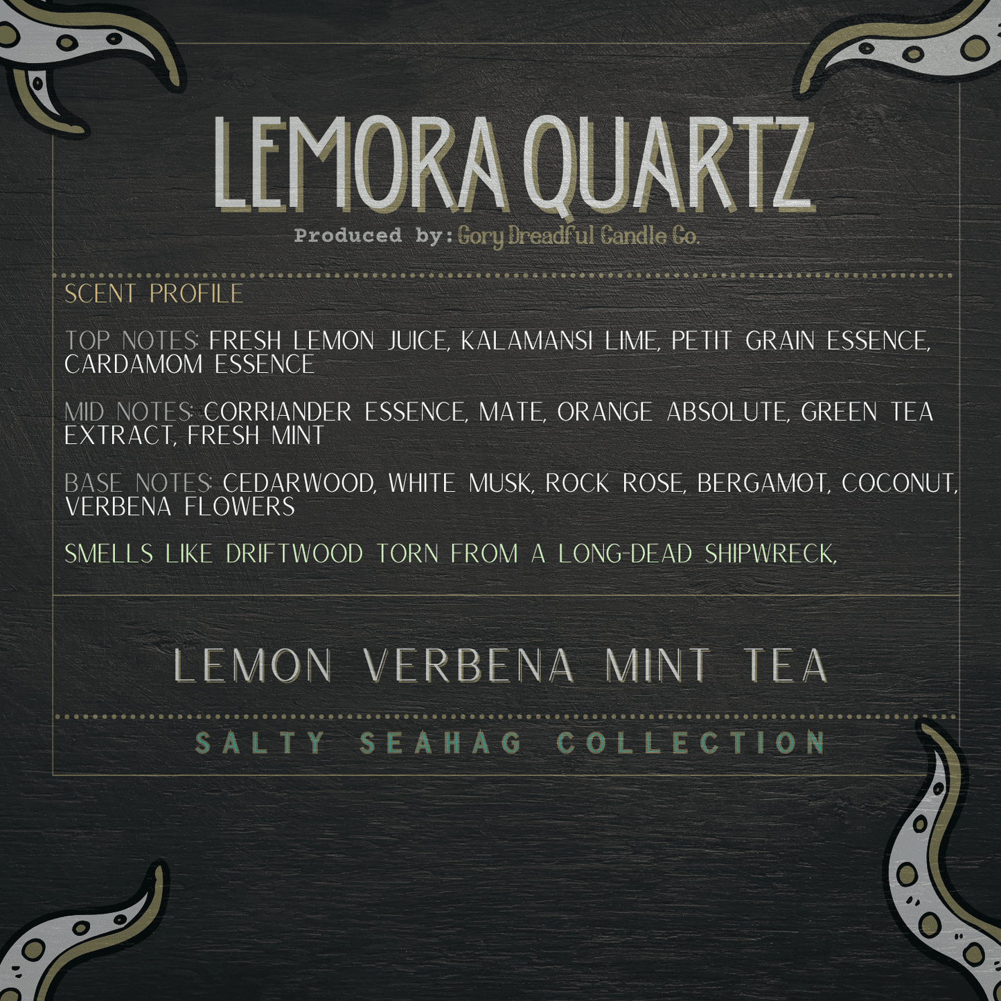LEMORA QUARTZ Mega Wax Melt 6 oz: Lemon Verbena Mint Tea Scent - Gory Dreadful Candle Co