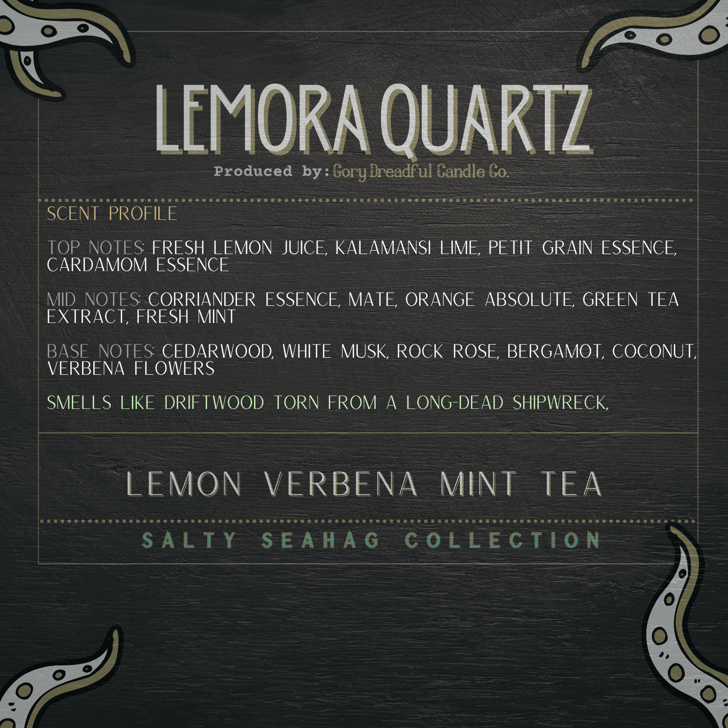 LEMORA QUARTZ Mega Wax Melt 6 oz: Lemon Verbena Mint Tea Scent - Gory Dreadful Candle Co