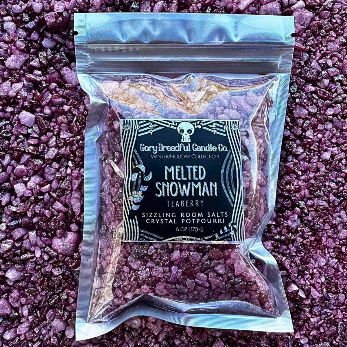 MELTED SNOWMAN Sizzling Room Salt Crystal Potpourri: Teaberry Scent - Gory Dreadful Candle Co