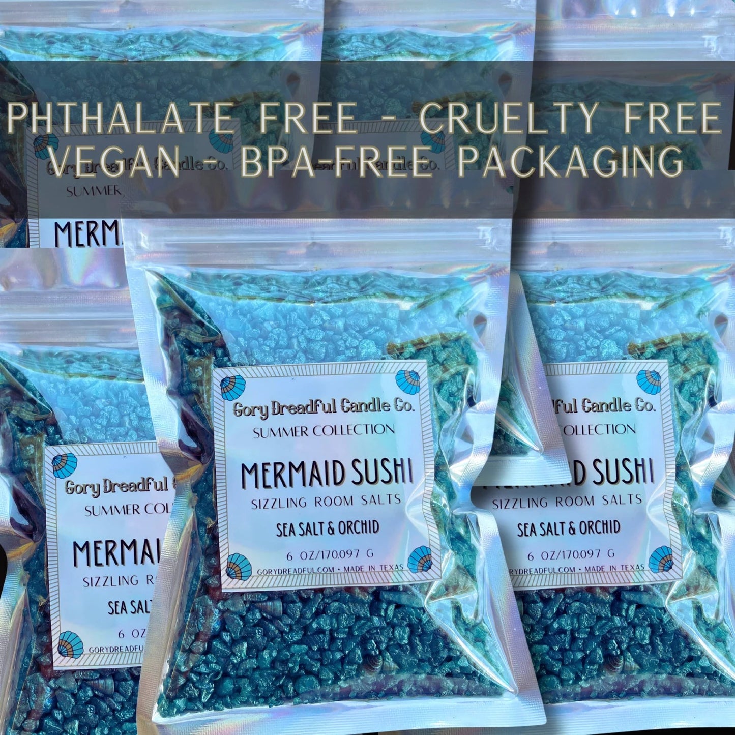 MERMAID SUSHI Sizzling Room Salt Crystal Potpourri: Sea Salt & Orchid Scent - Gory Dreadful Candle Co